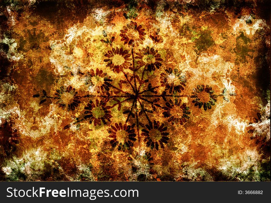 Grunge Background With Flowers and Scratches