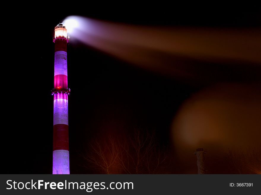 The factory pipe with smoke night shot