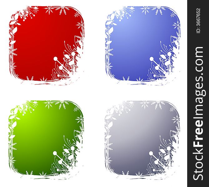 A clip art illustration of your choice of 4 decorative winter snowflake backgrounds in red, blue,green and silver. A clip art illustration of your choice of 4 decorative winter snowflake backgrounds in red, blue,green and silver