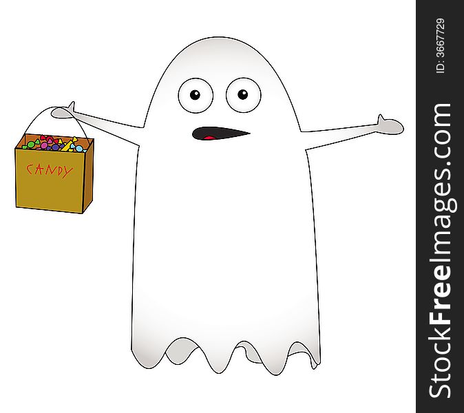 A Ghost with a candy bag, trick or treating. A Ghost with a candy bag, trick or treating.
