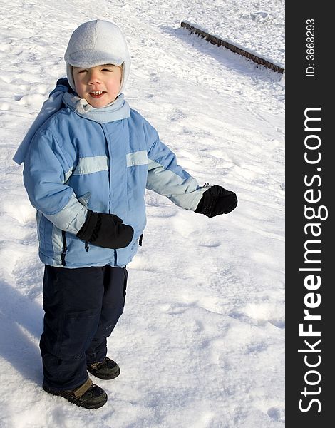 Happy boy on first snow. Happy boy on first snow