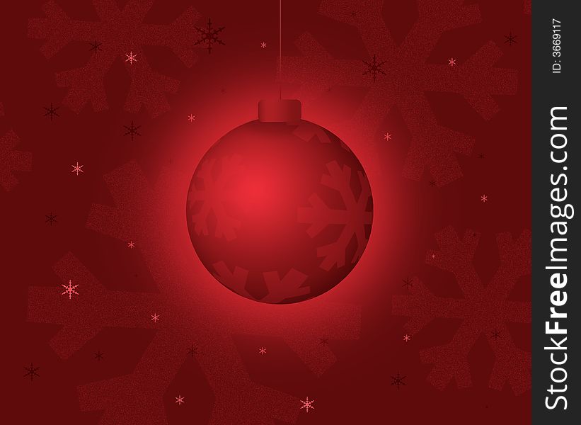 Graphic illustration of red christmas tree ornament against red background with snowflakes in monochromatic shades. Graphic illustration of red christmas tree ornament against red background with snowflakes in monochromatic shades.