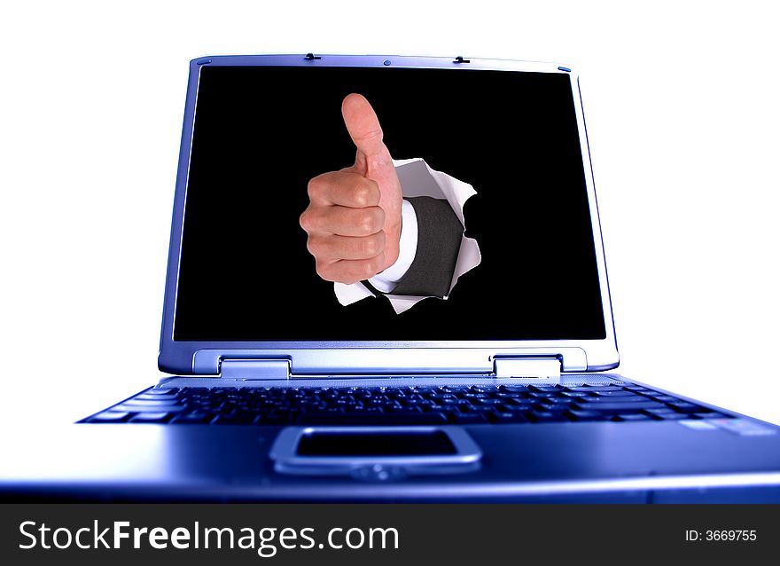 Businessman Hand In The Hole On Laptop