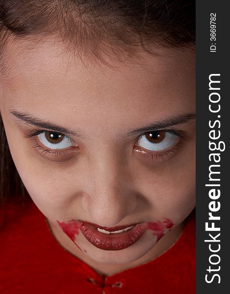 Close-up shot of a girl dressed in a halloween costume