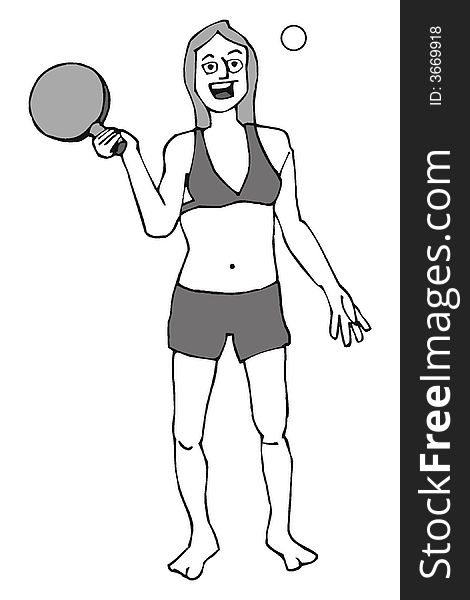 Art illustration: a girl playing racketball