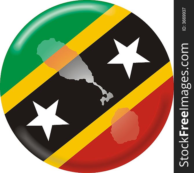 Art illustration: round medal with map and flag of saint kitts and nevis