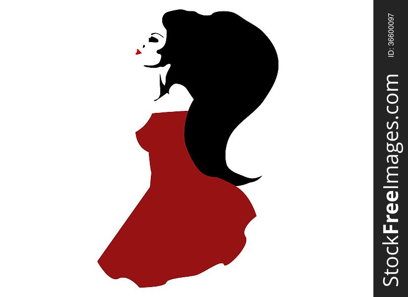Illustration of a girl silhouette in red dress.