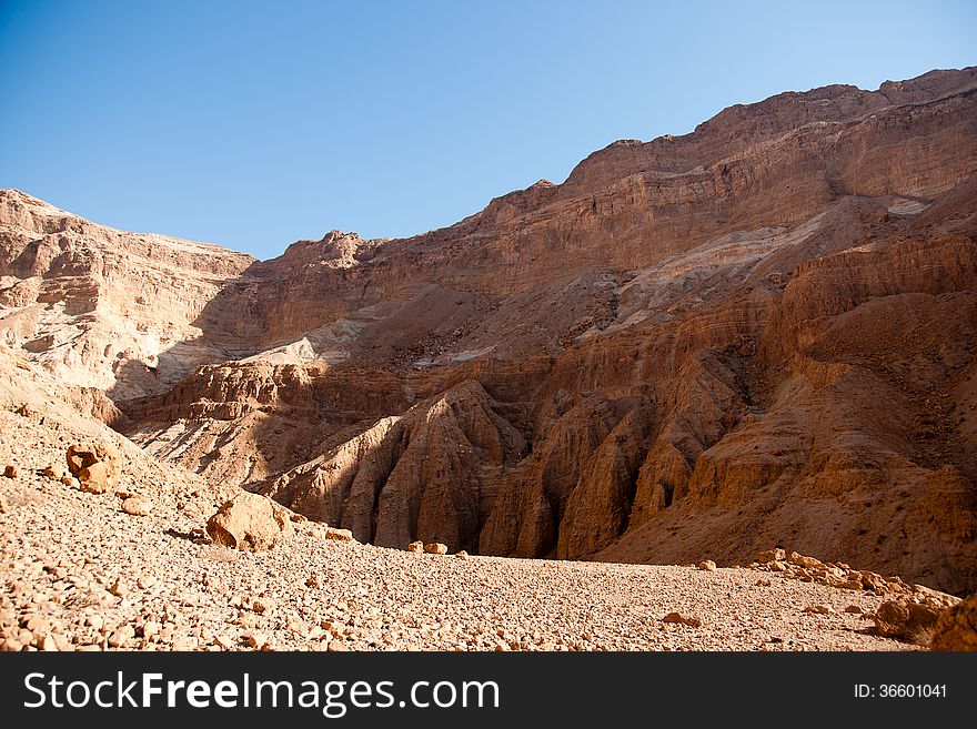 Desert Canyon in Israel Dead Sea travel attraction for tourists. Desert Canyon in Israel Dead Sea travel attraction for tourists