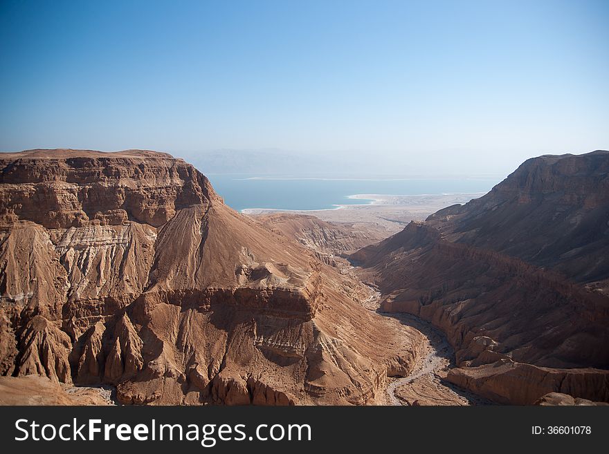 Desert Canyon in Israel Dead Sea travel attraction for tourists. Desert Canyon in Israel Dead Sea travel attraction for tourists