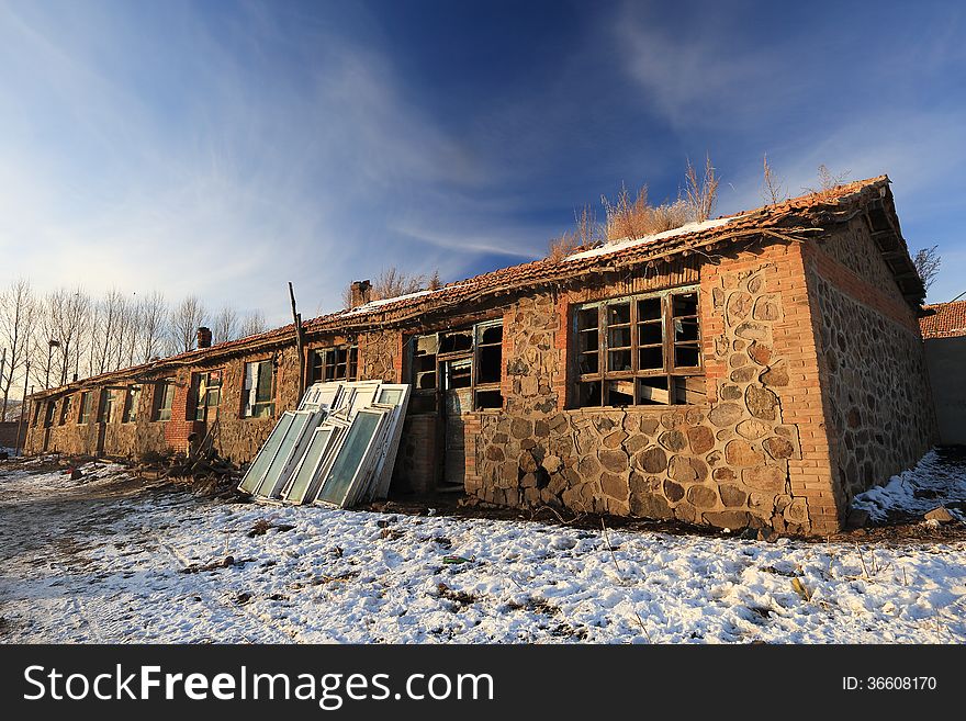 stone house in north China in winter