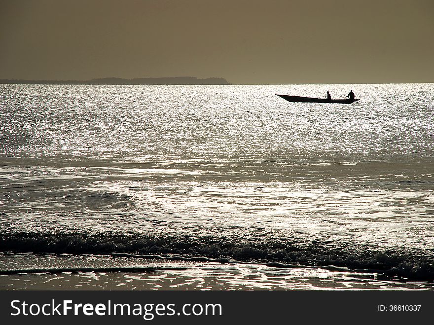 Pirogue Silhouette. Cap Skirring, Senegal