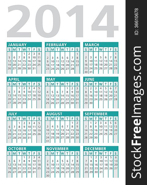 Calendar 2014 turquoise illustration