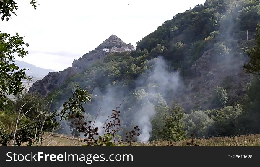 Forest with waterfall near san fele, little town in basilicata in the south of italy