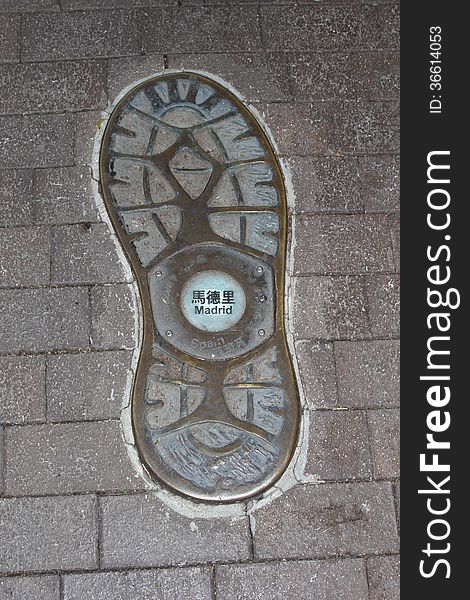 Artwork Of A Footprint In Madrid, Spain, Europe