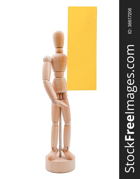 Wooden figurine with blank panel.