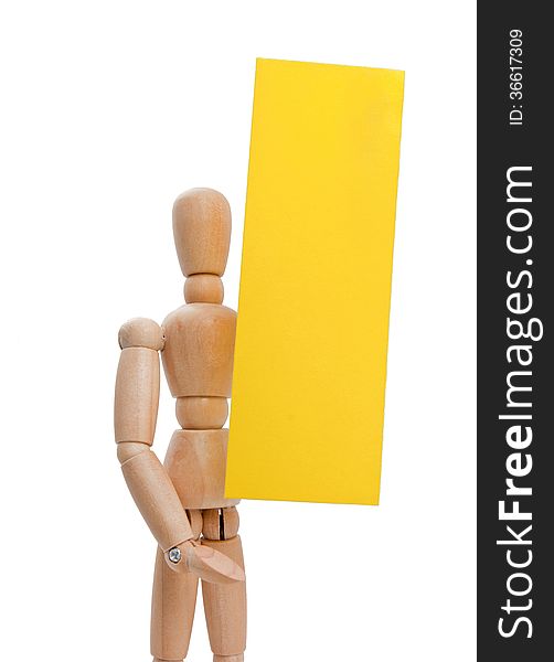 Wooden figurine with blank panel.