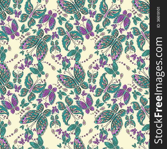 Floral seamless pattern with butterfly