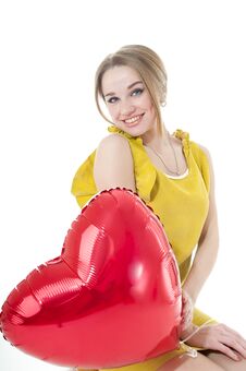 Woman With Red Heart Balloon Stock Images Woman With Red Heart Balloon Stock Images
