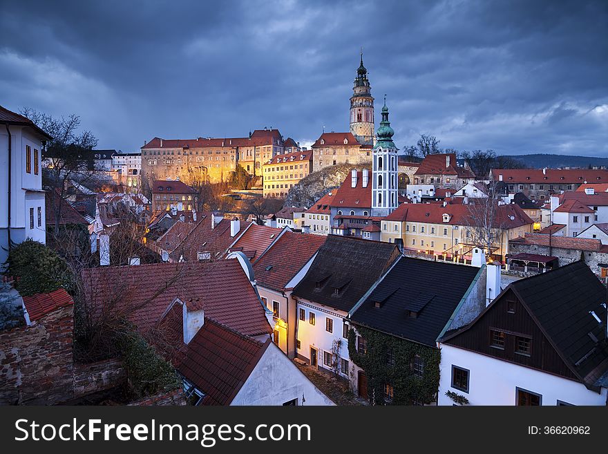 Image of Cesky Krumlov, located in southern Czech Republic at twilight. Image of Cesky Krumlov, located in southern Czech Republic at twilight.