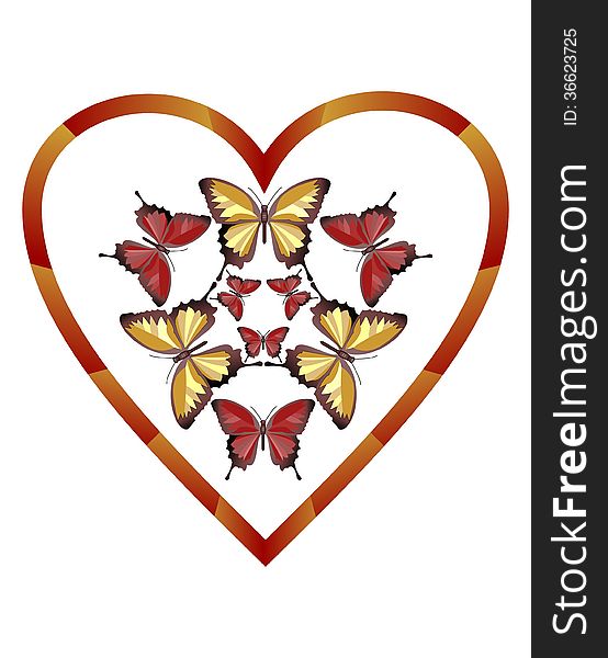 Composition with butterflies in heart