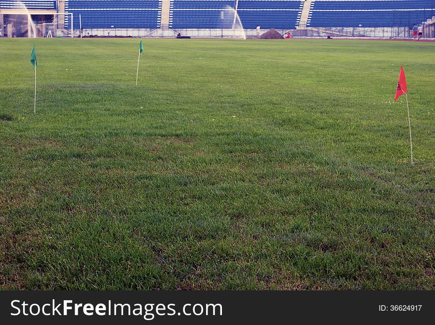 Outdoor Scene of a Soccer Field Maintenance Process