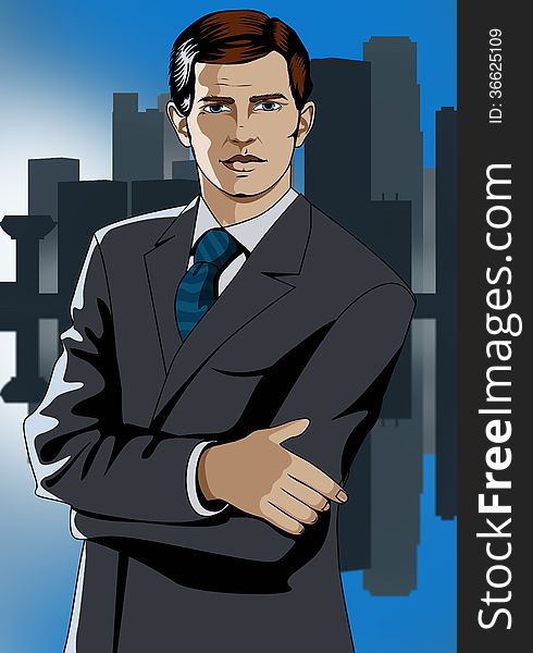 A digital illustration of a male business professional. A digital illustration of a male business professional.