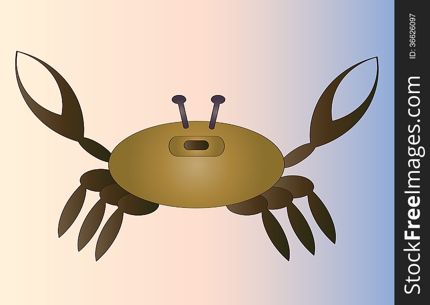 Illustration of funny crab in brown tones on background on degraded tones.