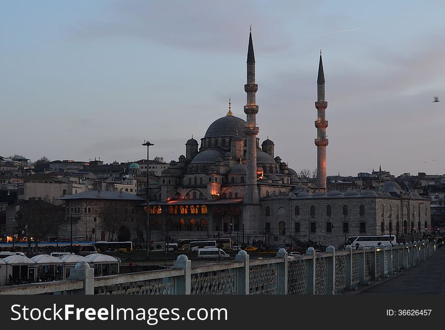 Istanbul by night with a big mosque in the view