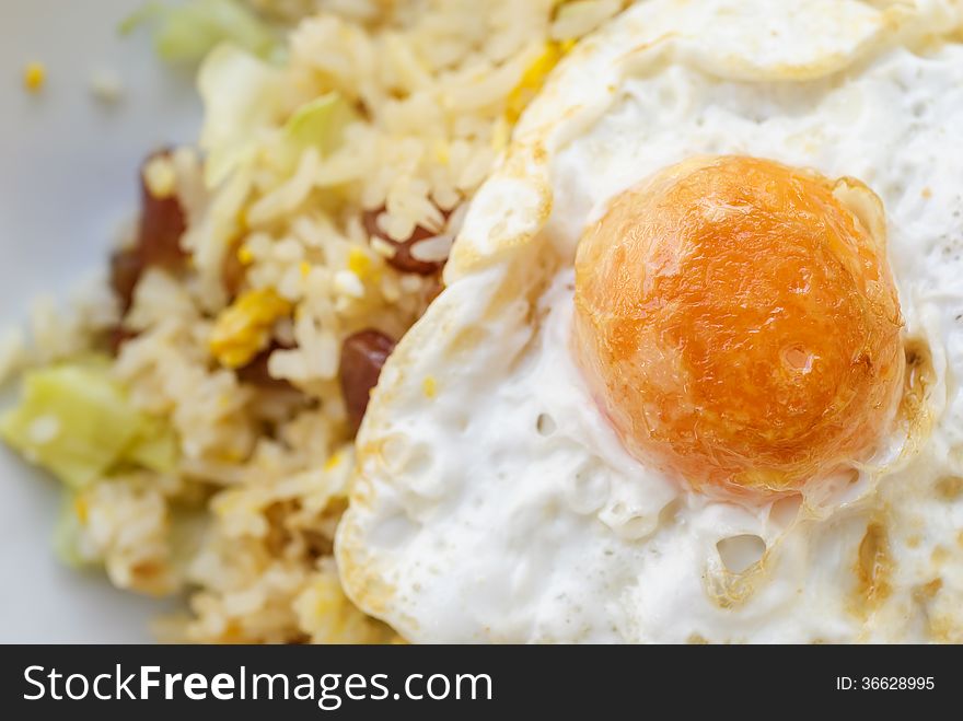 Fried Rice with Chinese Sausage and Salted Egg Yolk, Simple breakfast. Fried Rice with Chinese Sausage and Salted Egg Yolk, Simple breakfast