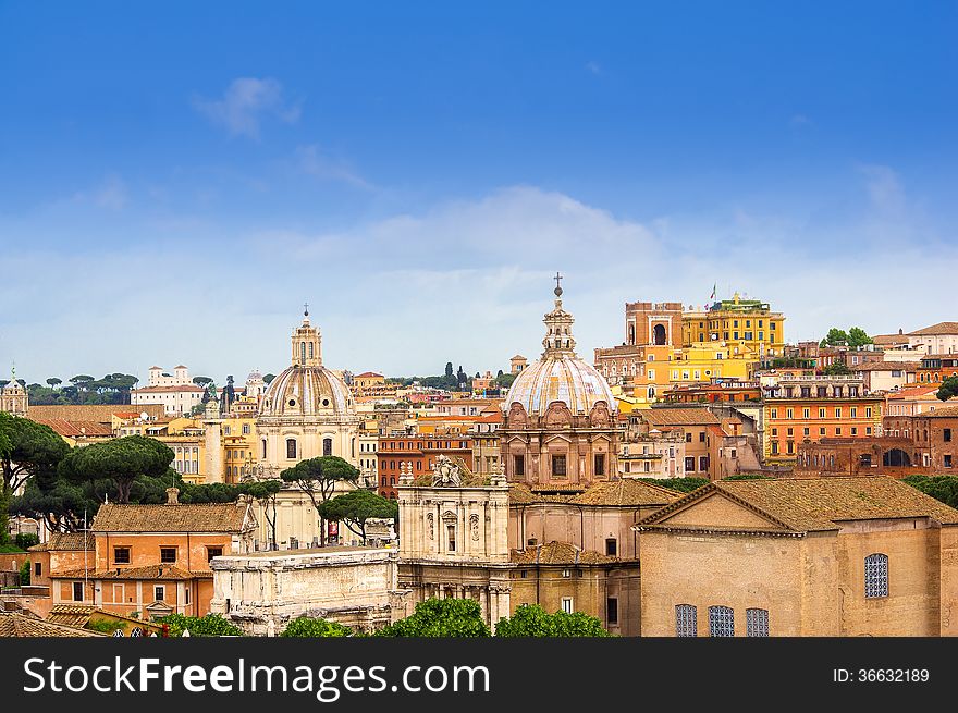 Morning view over roofs of Rome Italy