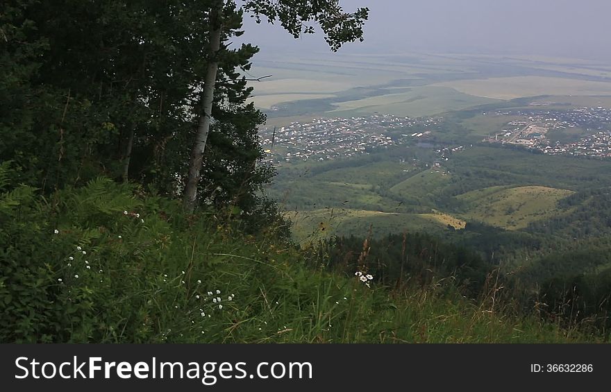 Panorama balneological resort Belokurikha from Mount Tserkovka. Altai Krai. Russia.