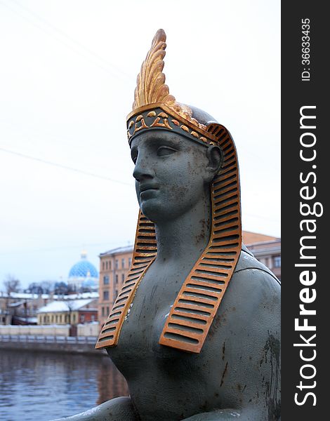 Ancient Eguptian sphinx statue in St. Petersburg, Russia