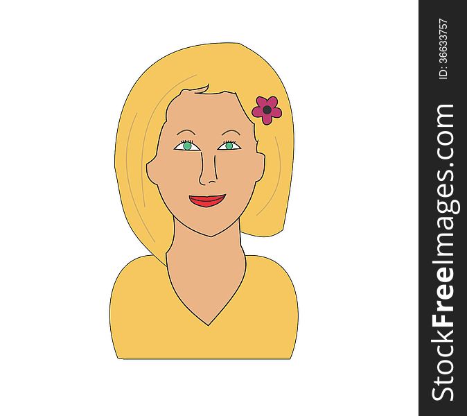 A vector illustration of a good looking cartoon blonde girl with a flower in her hair.