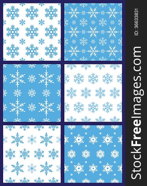 Set of seamless repeats with snowflakes. Set of seamless repeats with snowflakes