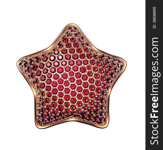 3d golden star symbol with ruby crystals