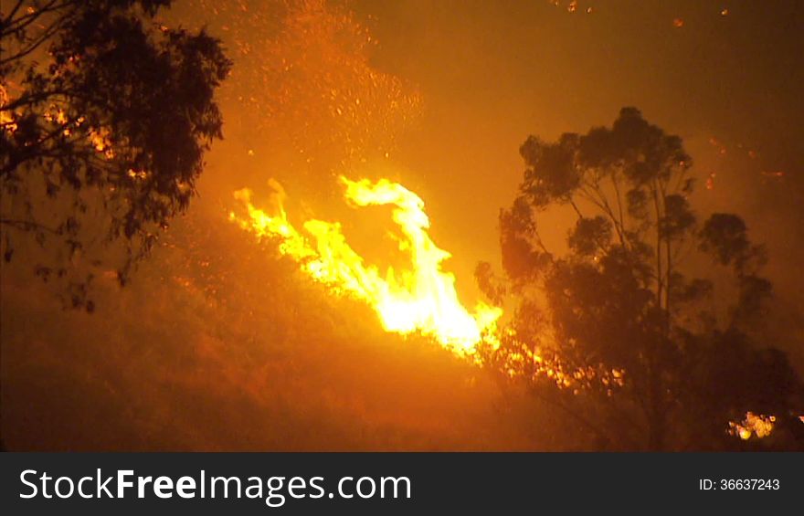 Bushfire at night in the adelaide hills