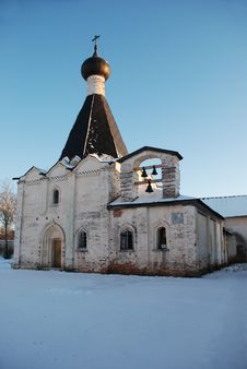 Northern Russian Monastery In Winter. Royalty Free Stock Photography