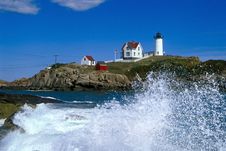 Waves Crashing Around Nubble Lighthouse In Maine Stock Photo Waves Crashing Around Nubble Lighthouse In Maine Stock Photo