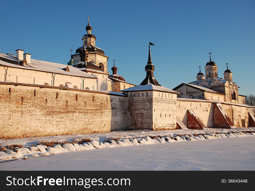 Northern Russian monastery in winter.