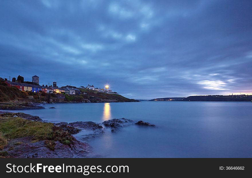 View of Roches Point Lighthouse at dusk