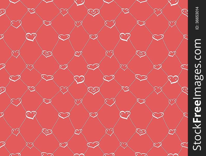 Abstract seamless net pattern made of white sketch hearts. Abstract seamless net pattern made of white sketch hearts