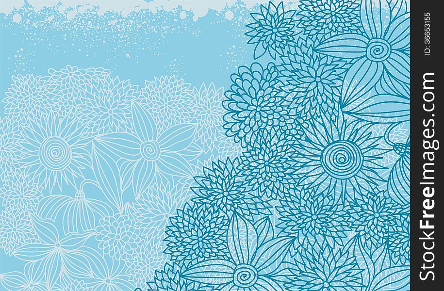 Beautiful Doodle Floral Card With Cute Blue Flower