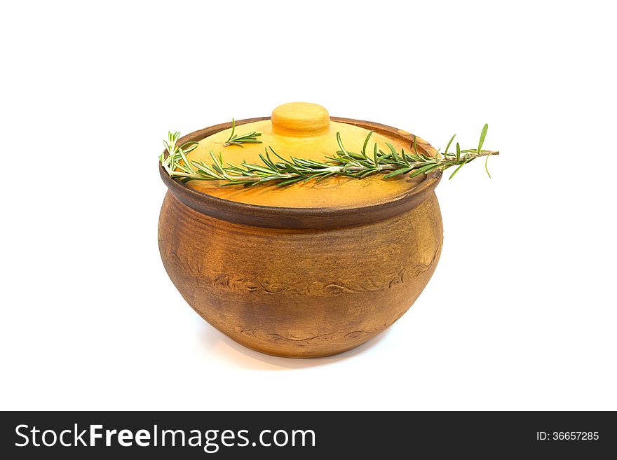 Clay pot with lid isolated on white. Clay pot with lid isolated on white
