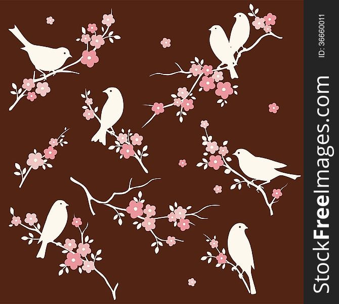 Bird In Floral Twig Set