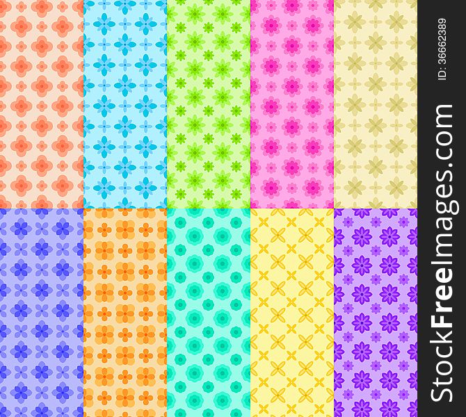10 Colorful Flower Patterns. This is file of EPS10 format.