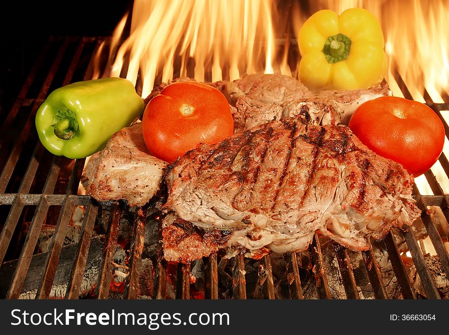 Two grilled Beef steaks with vegetables XXXL