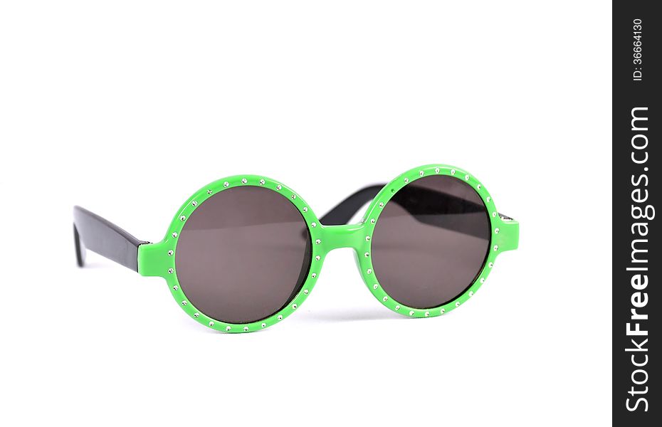 Round green glasses with diamonds on white. Round green glasses with diamonds on white