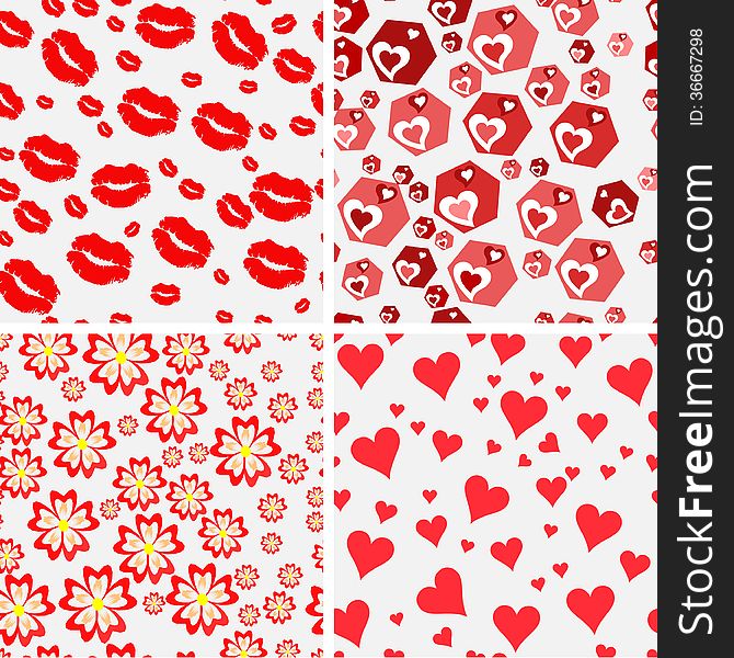 Set of vector seamless love patterns. Set of vector seamless love patterns.