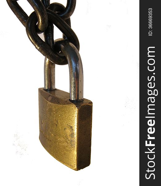 Padlock and chain, isolated on white background. Padlock and chain, isolated on white background.