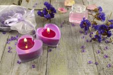 Lilac Candles With Blue Flowers Royalty Free Stock Photo Lilac Candles With Blue Flowers Royalty Free Stock Photo